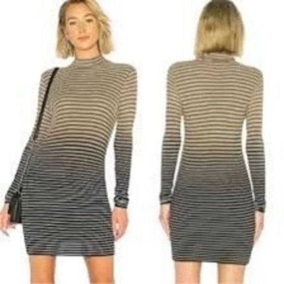 NWT ATM Dip Dye Stripe Dress Black Combo Knit Ribbed Size Small - Picture 1 of 9